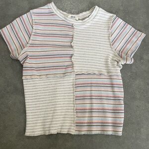 BKE White and Red Short Sleeve Striped Tee